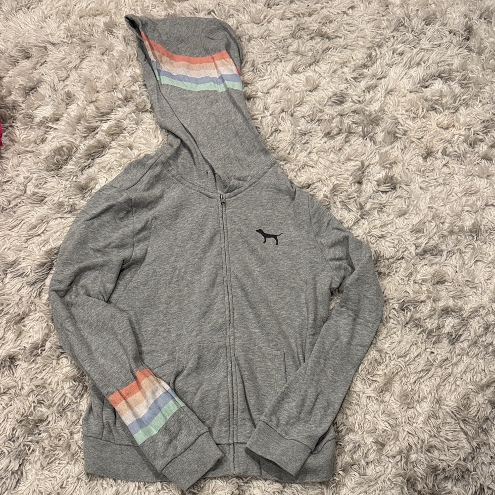 VS Pink Full Zip Sweatshirt Grey with Rainbow Design